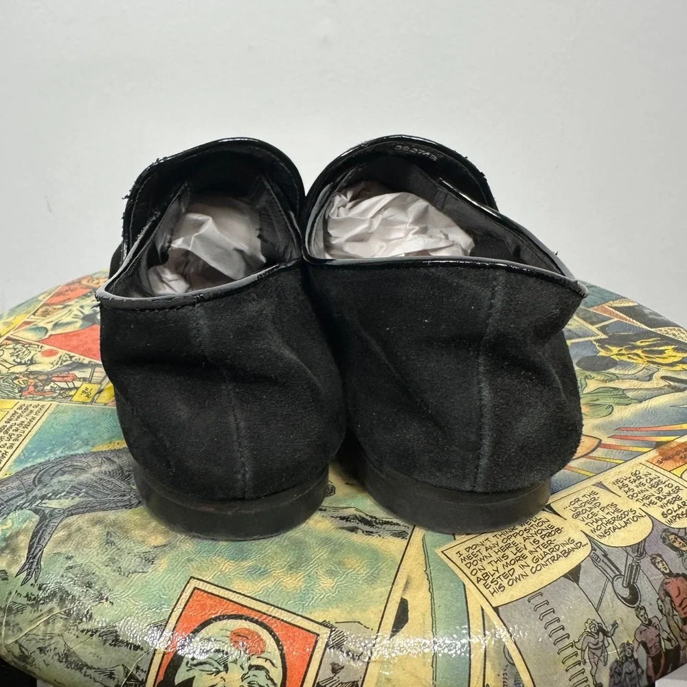 Aquatalia Loafers Womens 10.5 Black Suede Patent Cap Toe Flats Made in Italy